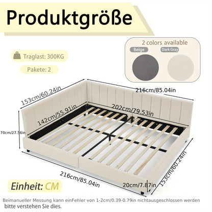 Tweepersoonsbed – Bedframe – Slaapbed – Logeerbed – Platformbed – Modern Hoog Hoofdbord – Stevig Bamboe Frame – Eenvoudige Montage – Ruimtebesparend – Grijs