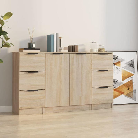 Sideboards – Dressoir – Kast – Opbergkast – Wandmeubel – Set Van 3 – Hardhouten Sonoma Eiken – Duurzaam & Compact