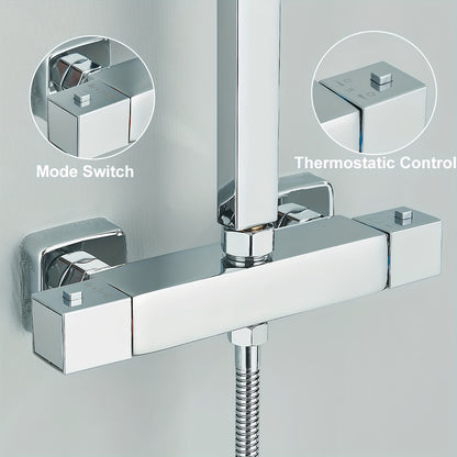 Douchekraan – Douchekraan Thermostaat – Mengkraan – Douche Systeem – Douche Set – Thermostatisch – RVS – Ultra Slank 10 Inch Waterval