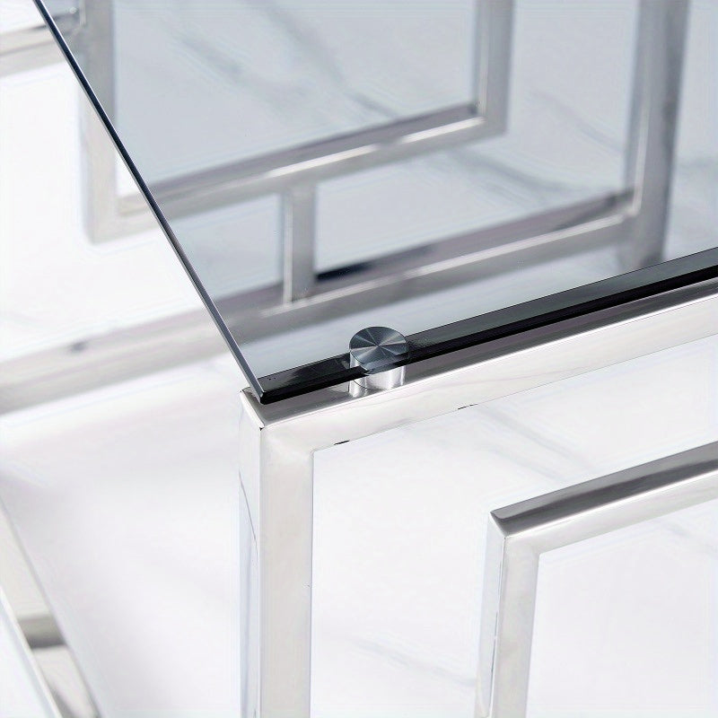 JYMTOM Set of 3 Coffee Tables, Side Tables Made of Stainless Steel Frame and Tempered Glass for Living Room, Modern Design, Sofa Table, Coffee Tables for Living Room, Sofa Side Table, Home Accent Tables, Glass Coffee Table, M