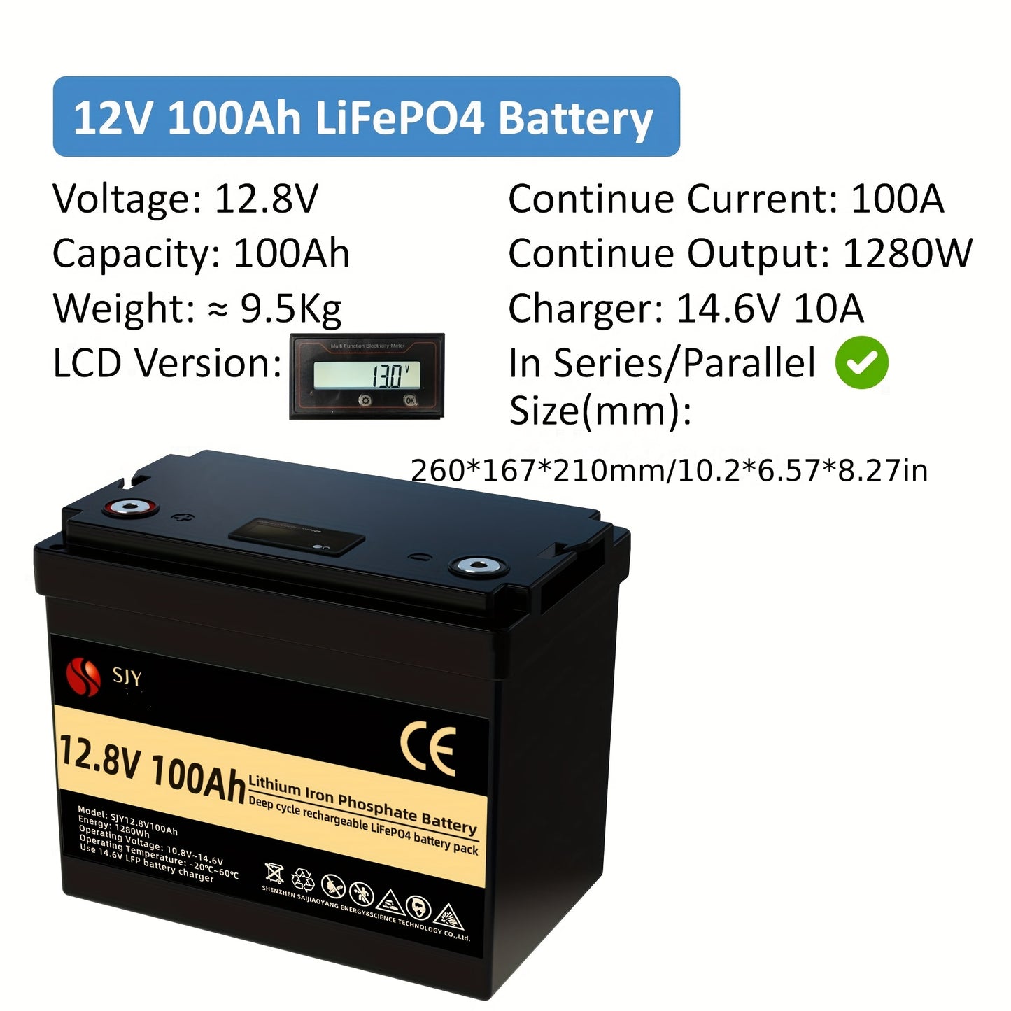 LiFePO4 Accu – Lithium Accu – Bootaccu – Camper Accu – Solar Accu – 12V 100Ah – Ingebouwd BMS Met LCD Display – Langdurige Energievoorziening