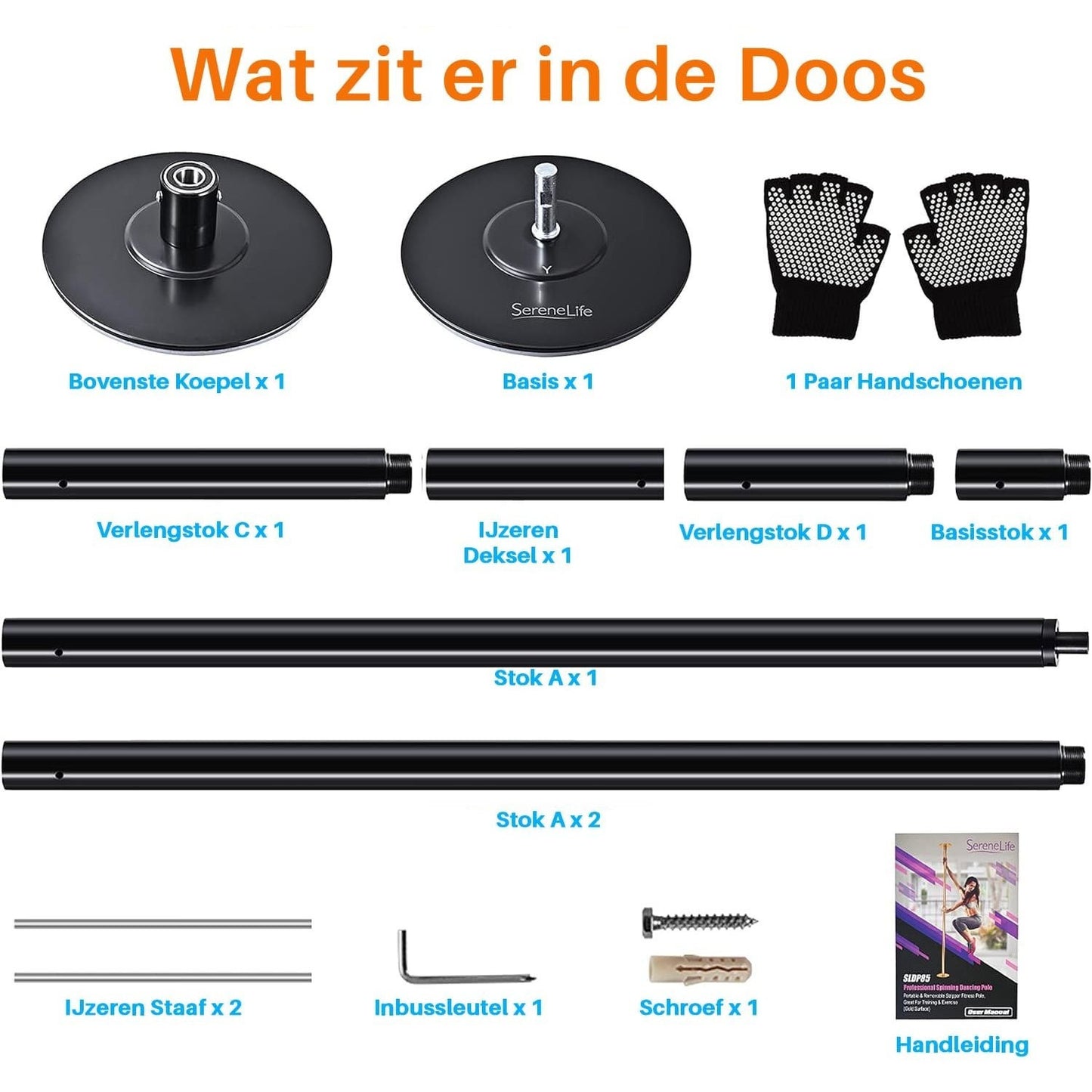 Pole Dance Paal – Danspaal – Fitnesspaal – Turnpaal – Trainingpaal – Zwart – Verstelbare Hoogte 203-274 cm – Stabiel Stalen Ontwerp Tot 500 kg