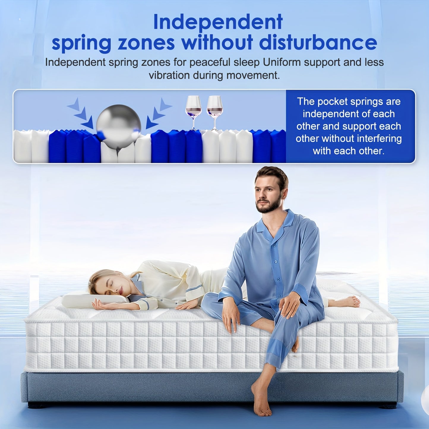 Authmic Mattress with 7-zone Firmness Levels H2 And H3, Individually Pocketed Spring Mattress with Memory Foam, Breathable And Ergonomically Designed Spring Core Mattress.