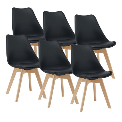 Eetkamerstoel – Stoel – Keukenstoel – Zwarte Stoel – Stoelset 6 Stuks – PU Kunstleer – Massief Beukenhout – 81x49x57 cm – Zithoogte 45 cm