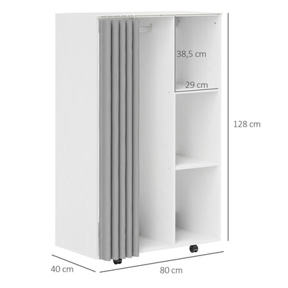 HOMCOM Wardrobe Closet Storage Furniture Mobile 6 Wheels with Clothes Rail And Open Shelves, Rolling Wardrobe Dressing Room for Bedroom, Dim. 80 X 40 X 128 Cm, White