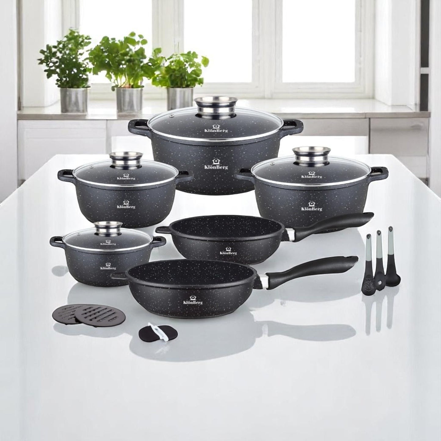 17-delige Kookset – Pannenset – Keukenset – Cookware Set – Pan & Pot Set – Inductie Geschikt – Keramische Antiaanbaklaag – Lichtgewicht Aluminium