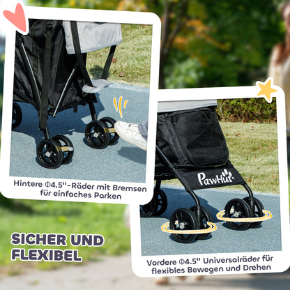 Huisdierbuggy – Dierenwagen – Hondenwagen – Kattenbuggy – Buggy Voor Huisdieren – Lichtgrijs – Lichtgewicht & Inklapbaar – Veiligheidsharnassen Met Gaasramen