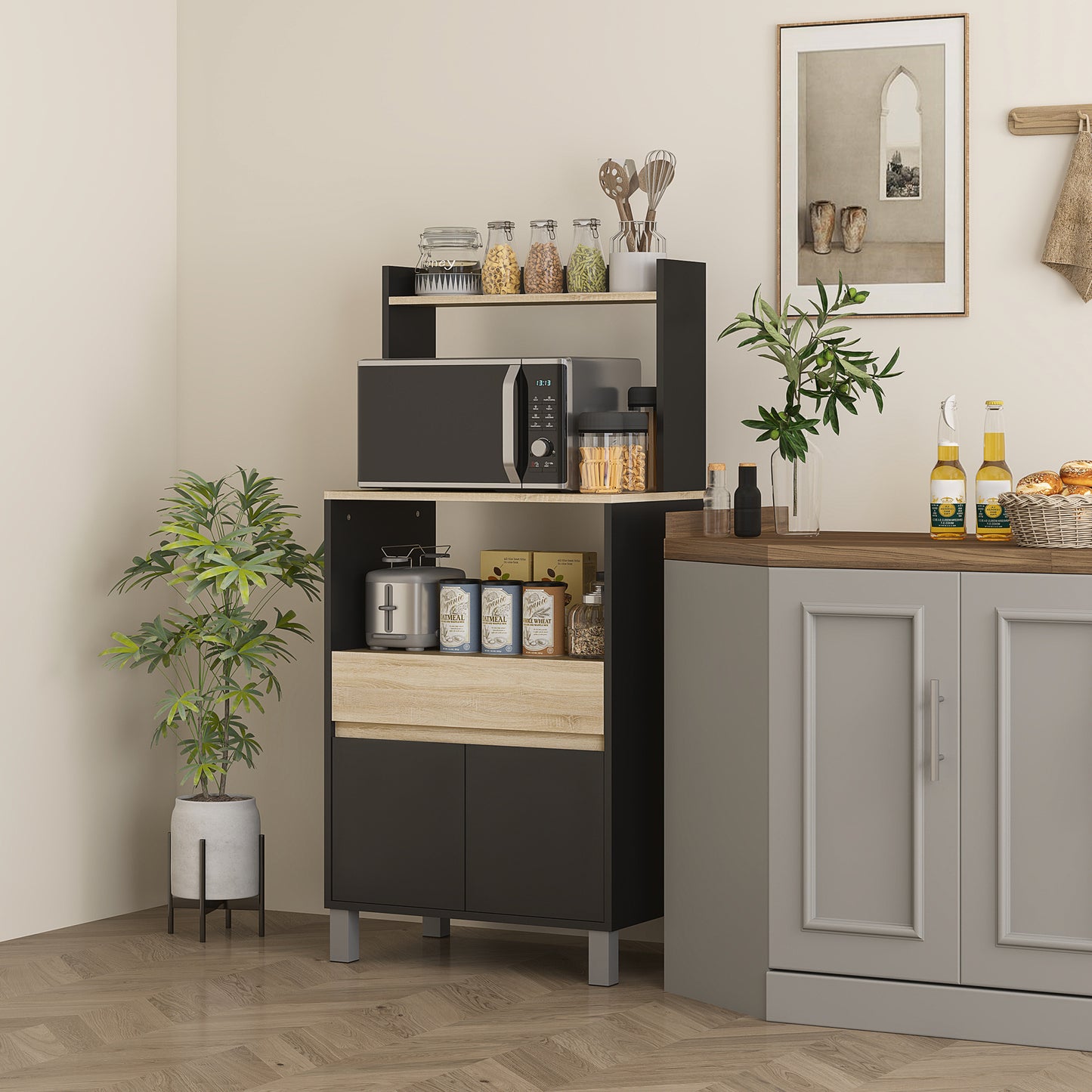 Microwavekast – Keukenkast – Opbergmeubel – Buffetkast – Servieskast – Scandinavisch Design – 60x40x131 cm – Melamine Coating
