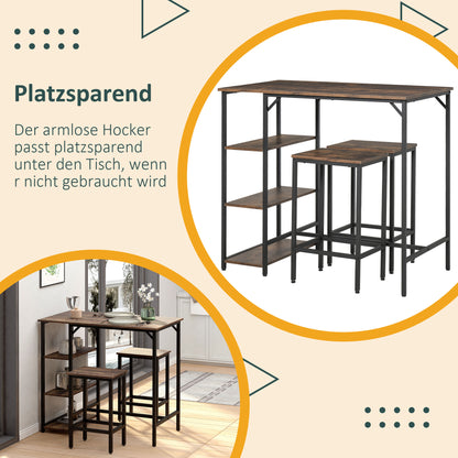 Barset – Keukentafelset – Barkrukken Set – Eethoek Meubel – Bistro Set – Spaanplaat & Staal – Compact 109x60x100 cm – Industrieel Design