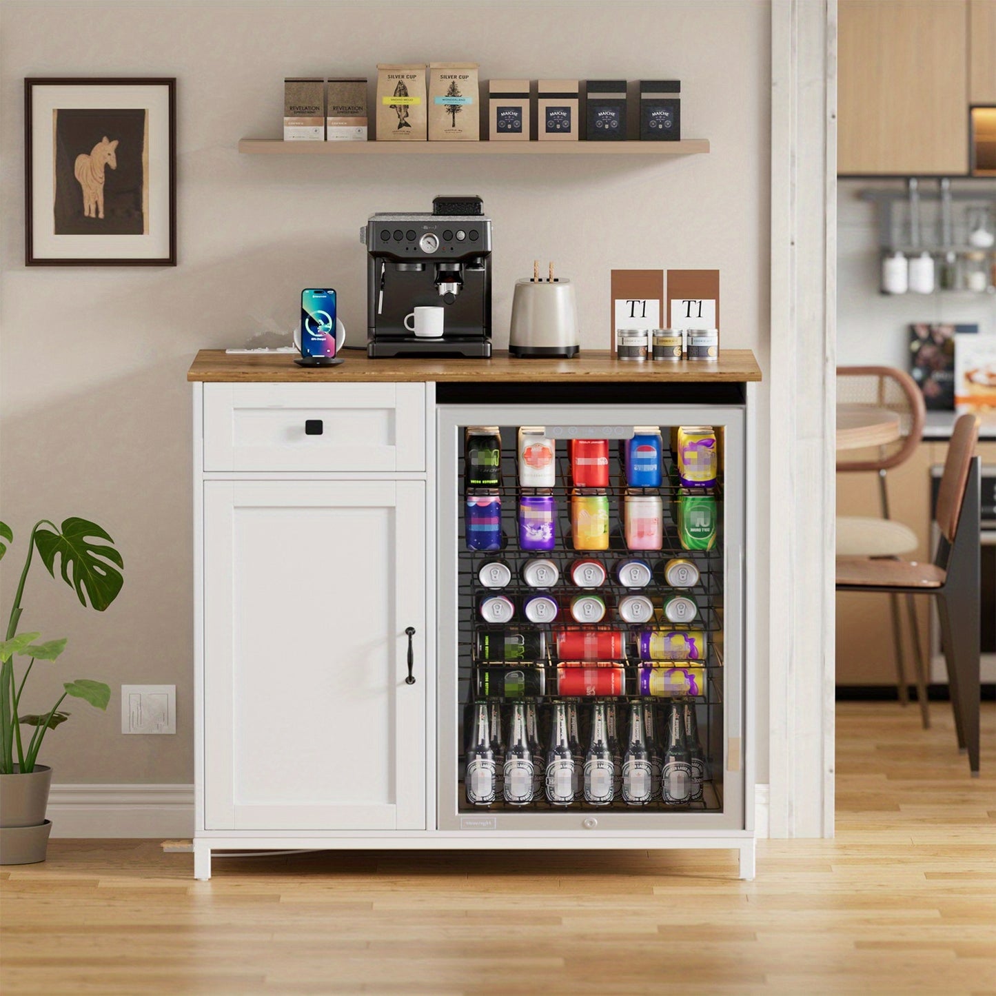 Modern Wit Keukenkastje – Keukenmeubel – Opbergkast – Mini Koelkast Kast – Koffiehoek Kast – Verstelbare Planken – Nis Voor Mini Koelkast 53x52x88 cm