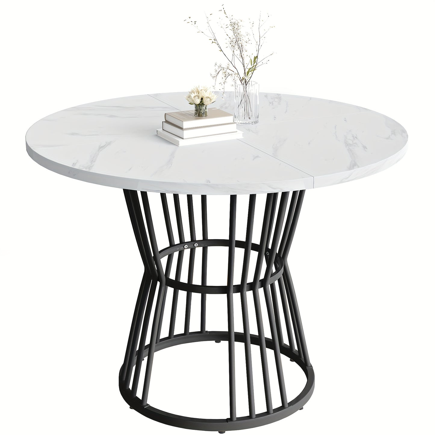 1pc Modern Marble Dining Table with Sturdy Metal Frame - Black Contemporary Design, Easy Assembly, No Power Needed, Perfect for Kitchen & Dining Room, Breakfast Table, Dining Table, Sleek Table Design, Elegant Table Style, Du