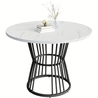 1pc Modern Marble Dining Table with Sturdy Metal Frame - Black Contemporary Design, Easy Assembly, No Power Needed, Perfect for Kitchen & Dining Room, Breakfast Table, Dining Table, Sleek Table Design, Elegant Table Style, Du