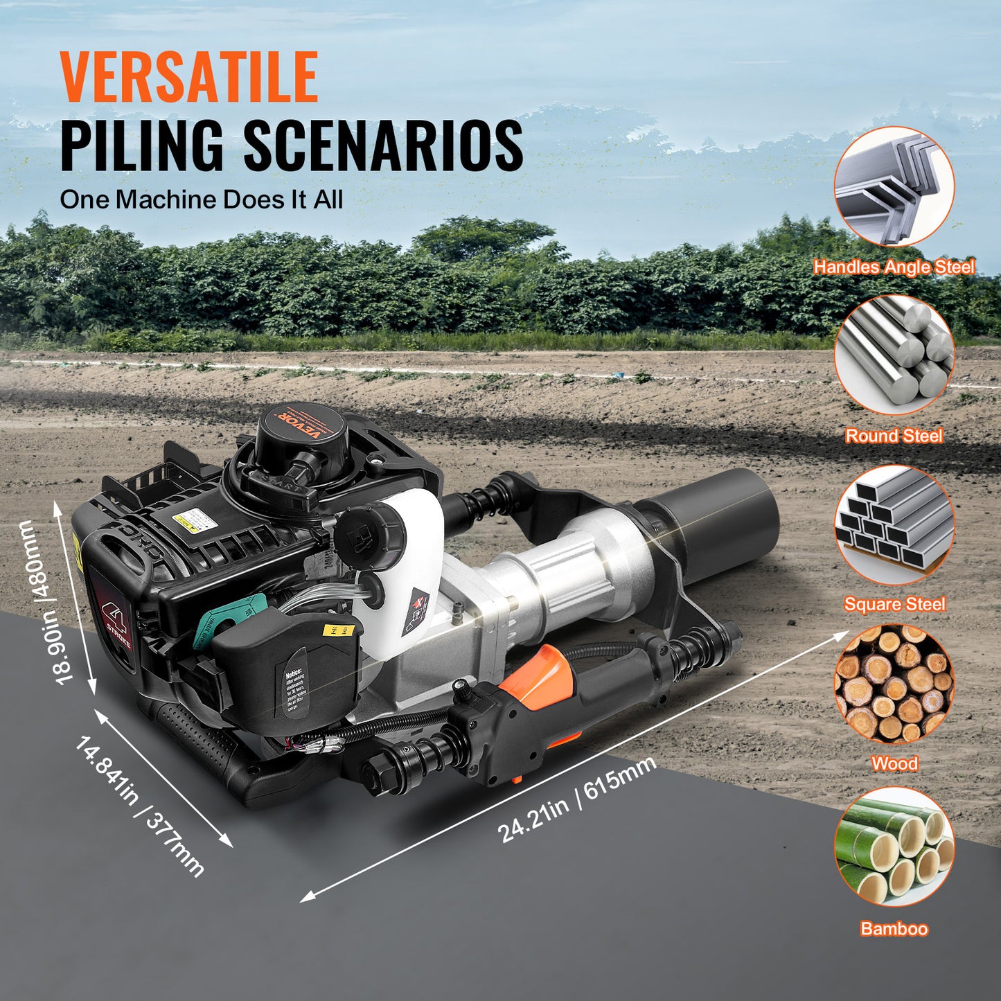 Heistop – Palenrammer – Palinghamer – Piekop – Paalplaatsser – 37,7cc 4-Takt Benzinemotor – Wisselbare Heikoppen 55/70mm