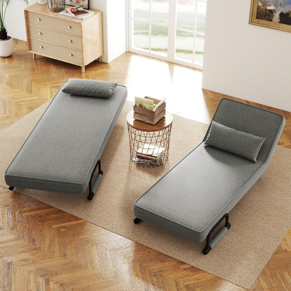 Fauteuilbed – Slaapbank – Logeerbed – Relaxfauteuil – Verstelbare Rugleuning – 150 kg Draagvermogen – Linnenstof Met Metalen Frame - QUORE
