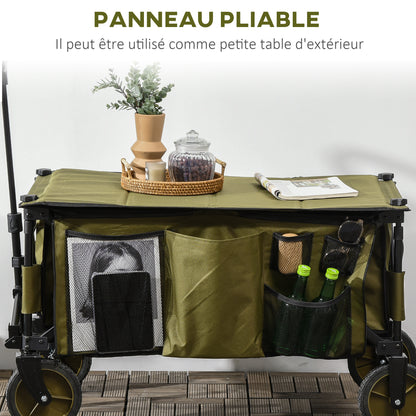 Inklapbaar Transportkarretje – Vouwkar – Boodschappenwagen – Strandwagen – Trolley – Telescopische Duwstang – 125 Liter Opbergruimte – Stevig Staalframe – Groen