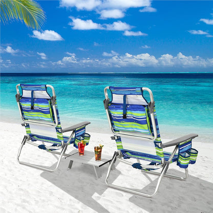 Campingstoel – Strandstoel – Kampeerstoel – Ligstoel – Tuinstoel – 3-Delige Set Blauw + Groen – Verstelbare Rugleuning – Inclusief Koelvak & Opbergvakken