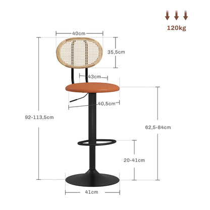 Barkrukken – Barkstoelen – Hoge Stoelen – Barstoelen – Verstelbare Barkrukken Bruin – 360° Draaibaar – Hoogte Verstelbaar 92-113,5 cm
