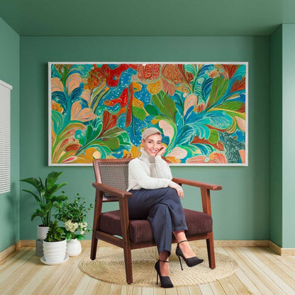 Stoel – Fauteuil – Zithoekstoel – Leunstoel – Retrostoel – Massief Parawood Hout – Polyrattan Inleg – Geribd Velvet Zitkussen