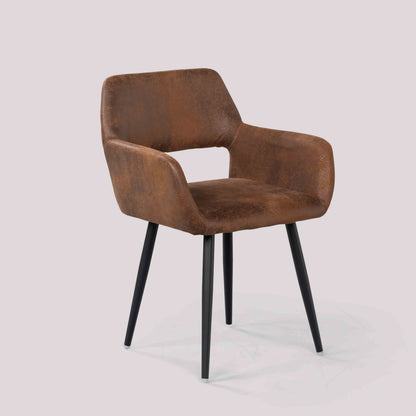 Eetkamerstoel – Kuipstoel – Stoel Met Armleuningen – Industrieel – Retro – Suède Bekleding – Met Metaal Frame – Comfortabel Zitcomfort