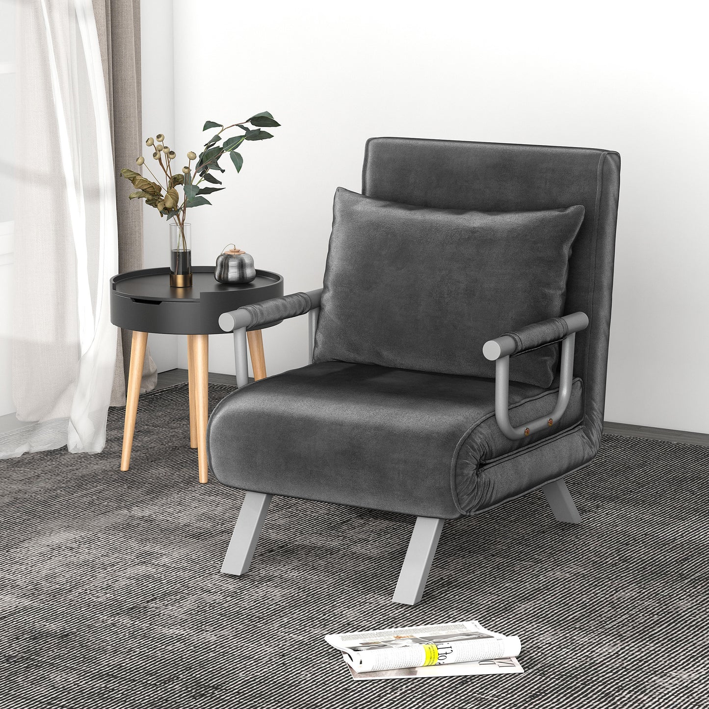 Slofstoel – Fauteuil – Relaxstoel – Zetel – Bedstoel – Verstelbare Rugleuning 5 Posities – Afneembare Wasbare Suède Bekleding – Metaal Frame – Grijs