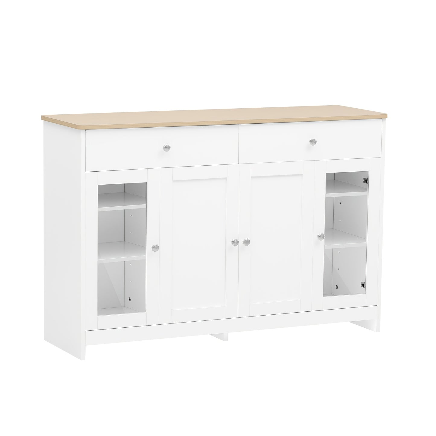 Dressoir – Sideboard – Opbergkast – Kast – Commode – Wit Houtnerf – Glasdeuren & Lades – MDF & Hardhout – Vrijstaand