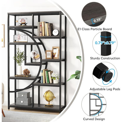 Boekenkast – Boekplank – Boekenrek – Vakkenkast – Opbergkast – Industrieel Design – 5 Laags – Vrijstaand – MDF Hout – Grijs – Ruimtebesparend – Eenvoudige Montage