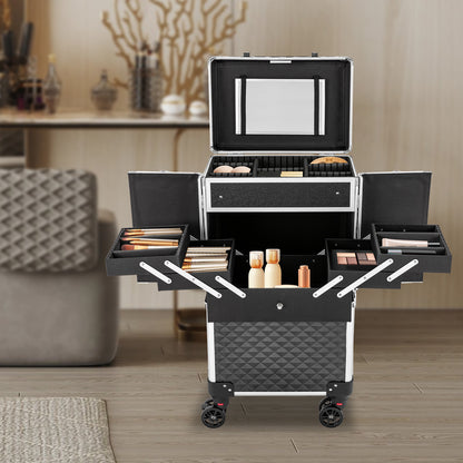 Make-upkoffer – Make-up Trolley – Make-up Organizer – Cosmetica Koffer – Make-up Case – Ruime Indeling Met Uitneembare Trays – Stevig ABS Materiaal Met Verstelbare Trolleystang
