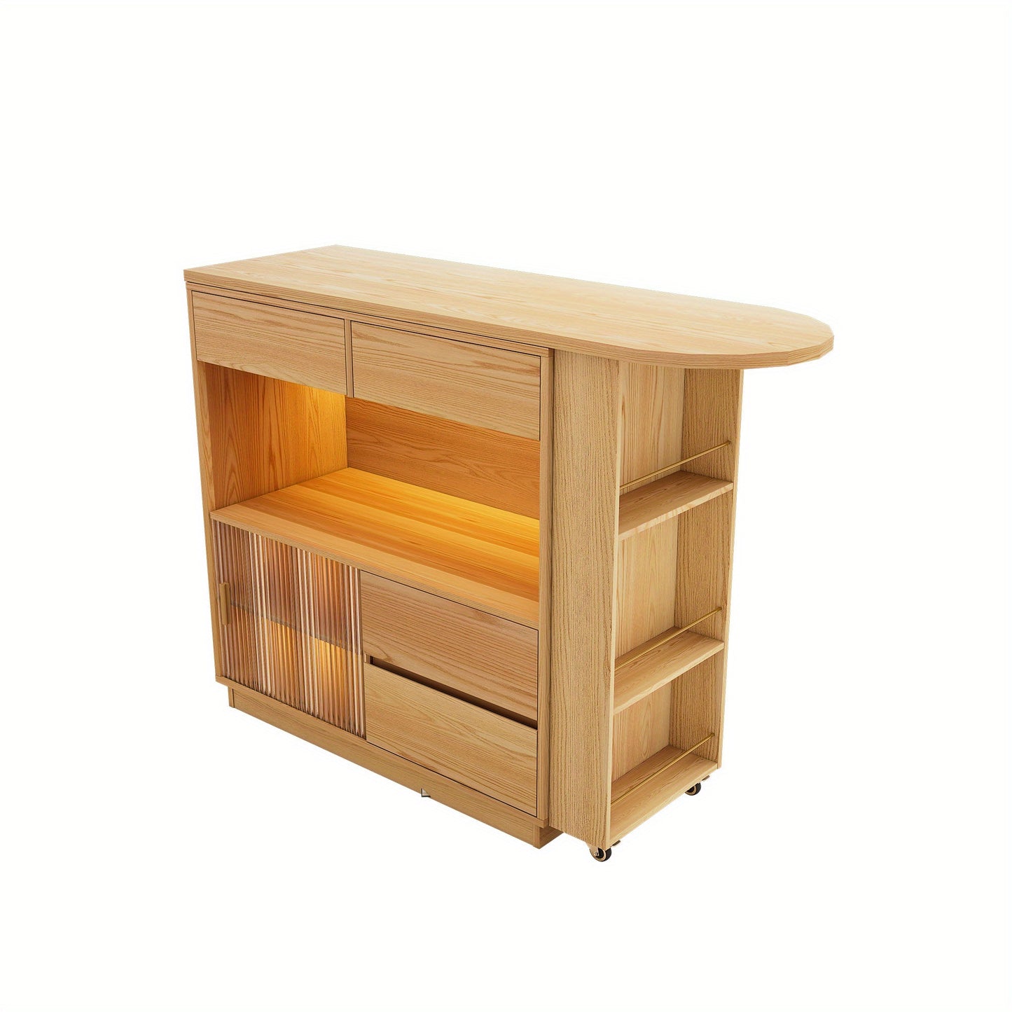 Bureau – Hoekbureau – Computertafel – Werktafel – Bureautafel – L-Vormig – Natuurlijke Houtkleur – Hardhouten MDF Constructie – Draaibaar Werkoppervlak – Opbergrekken