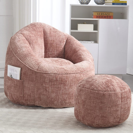 Zitzak – Fauteuil – Poef – Loungekussen – Sittas – Roze Kleur – Memory Foam Vulsel – Inclusief Voetensteun