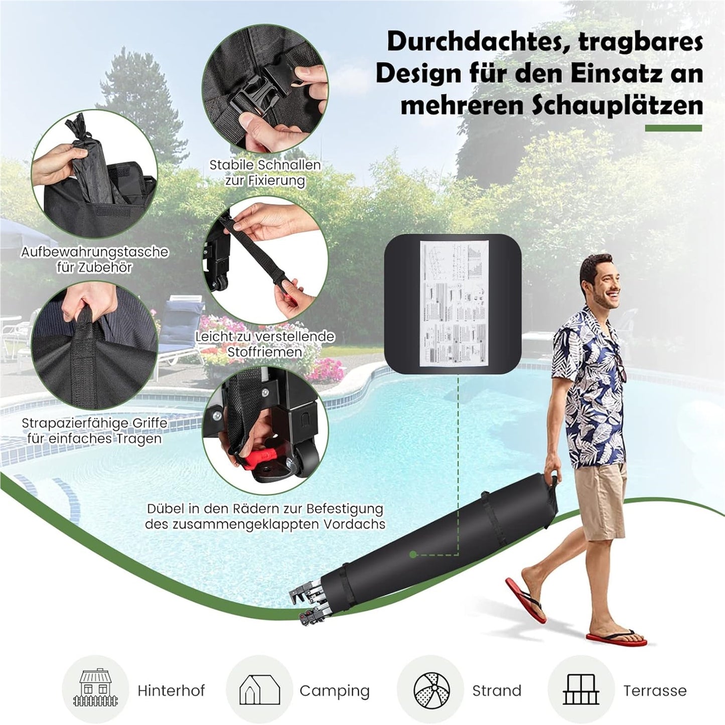 Vouwpaviljoen – Partytent – Tuinpaviljoen – Prieel – Tent – Wit – UV Bescherming SPF 50+ – Waterdicht & Stevig Met Wielen