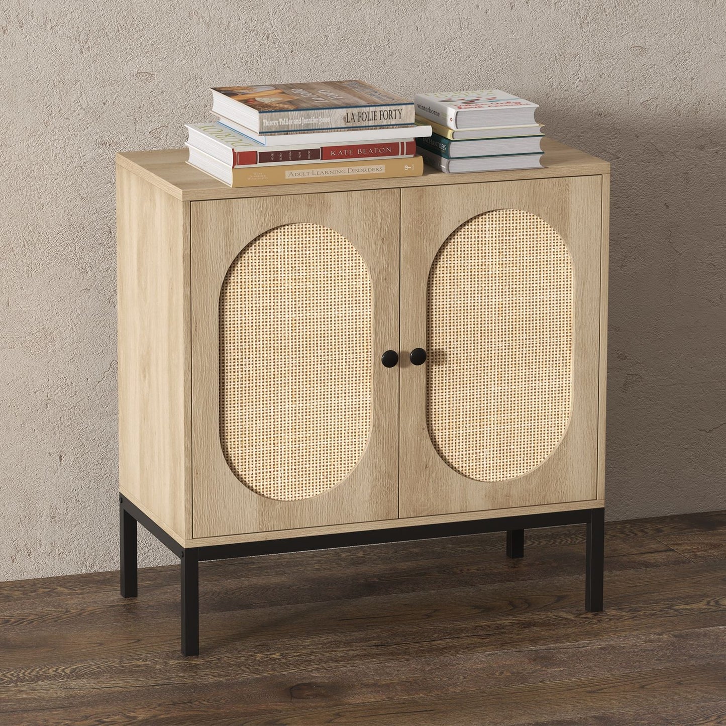 80.01cm Modern Rattan Storage Buffet Cabinet with Adjustable Shelves - -Standing Sideboard Suitable for, Dining Room, Entryway - Wood Tone Pantry Cabinet, Assembly Required