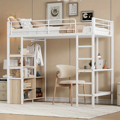 Hoogslaper – Kinderhoogslaper – Stapelbed – Eenpersoonsbed – Bedhuisje – Met Bureau – Stevig Metalen Frame – 90x200 cm – Wit