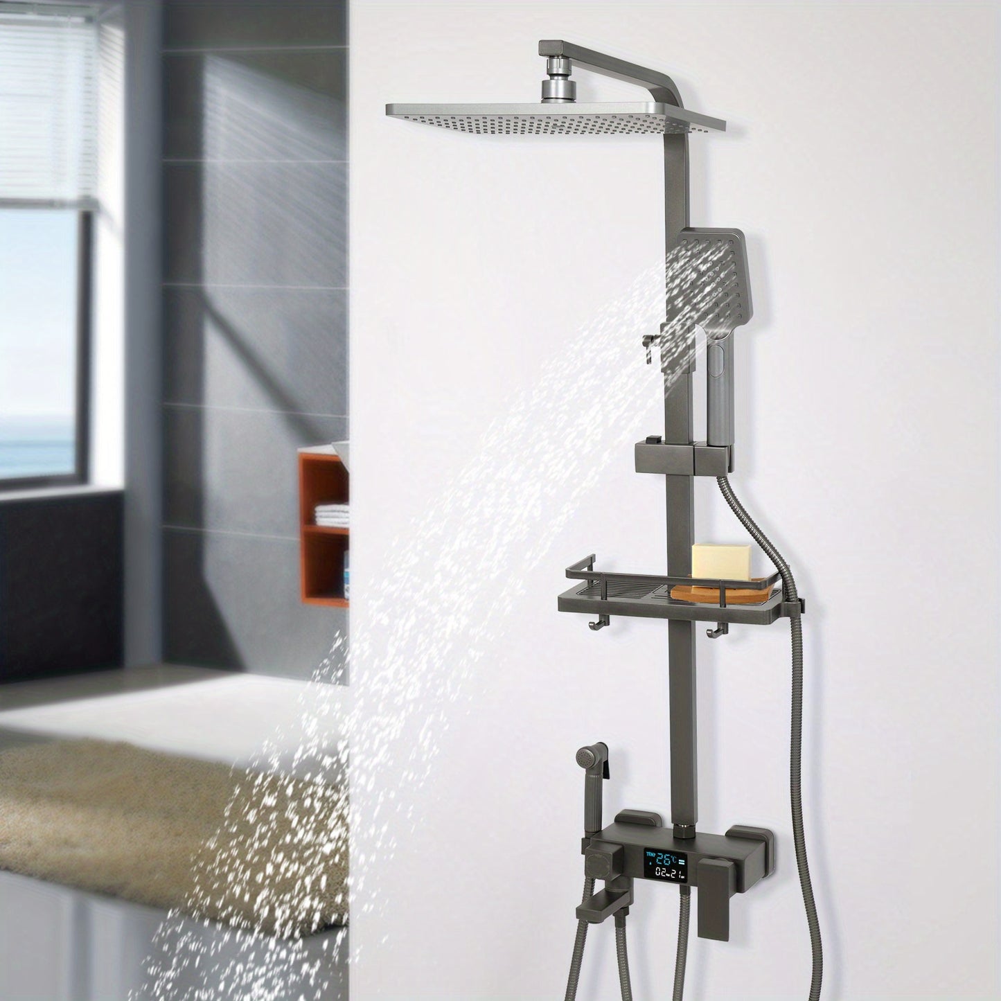 Badkraan – Badkamerkraan – Douchekraan – Mengkraan – Badkraan met Handdouche – 360° Draaibare Hoofddouche – Verstelbare Hoogte 73-116 cm