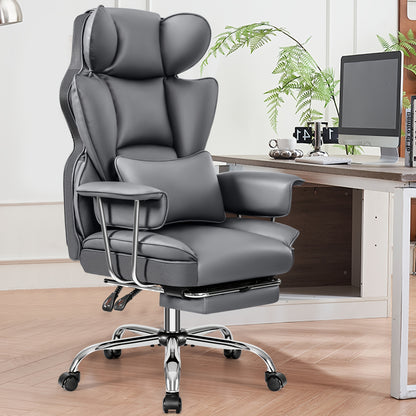 Ergonomische Bureaustoel – Kantoorstoel – Werkstoel – Deskchair – Bureaustoel Grijs – Met Voetensteun – 360° Draaibaar – Met Handmatig Verstelbare Rugleuning