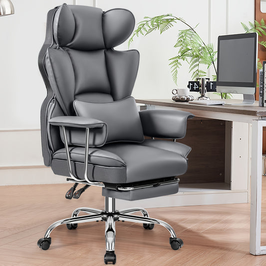 Ergonomische Bureaustoel – Kantoorstoel – Werkstoel – Deskchair – Bureaustoel Grijs – Met Voetensteun – 360° Draaibaar – Met Handmatig Verstelbare Rugleuning