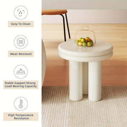 Bijzettafel – Sofa Tafel – Sidetable – Nachtkastje – Salontafel – Massief Hout – Compact Rond Design – Roomwit Afwerking – Minimalistisch – Stevig