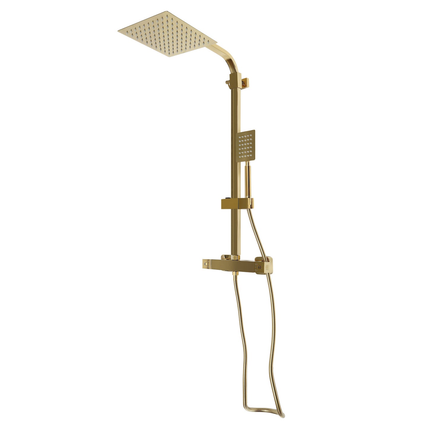 TOOL1SHOOO 20 Cm Square Thermostatic Shower Set In Golden - Brass And 304 Stainless Steel, 180° Swivel Top Outlet, Height Adjustable
