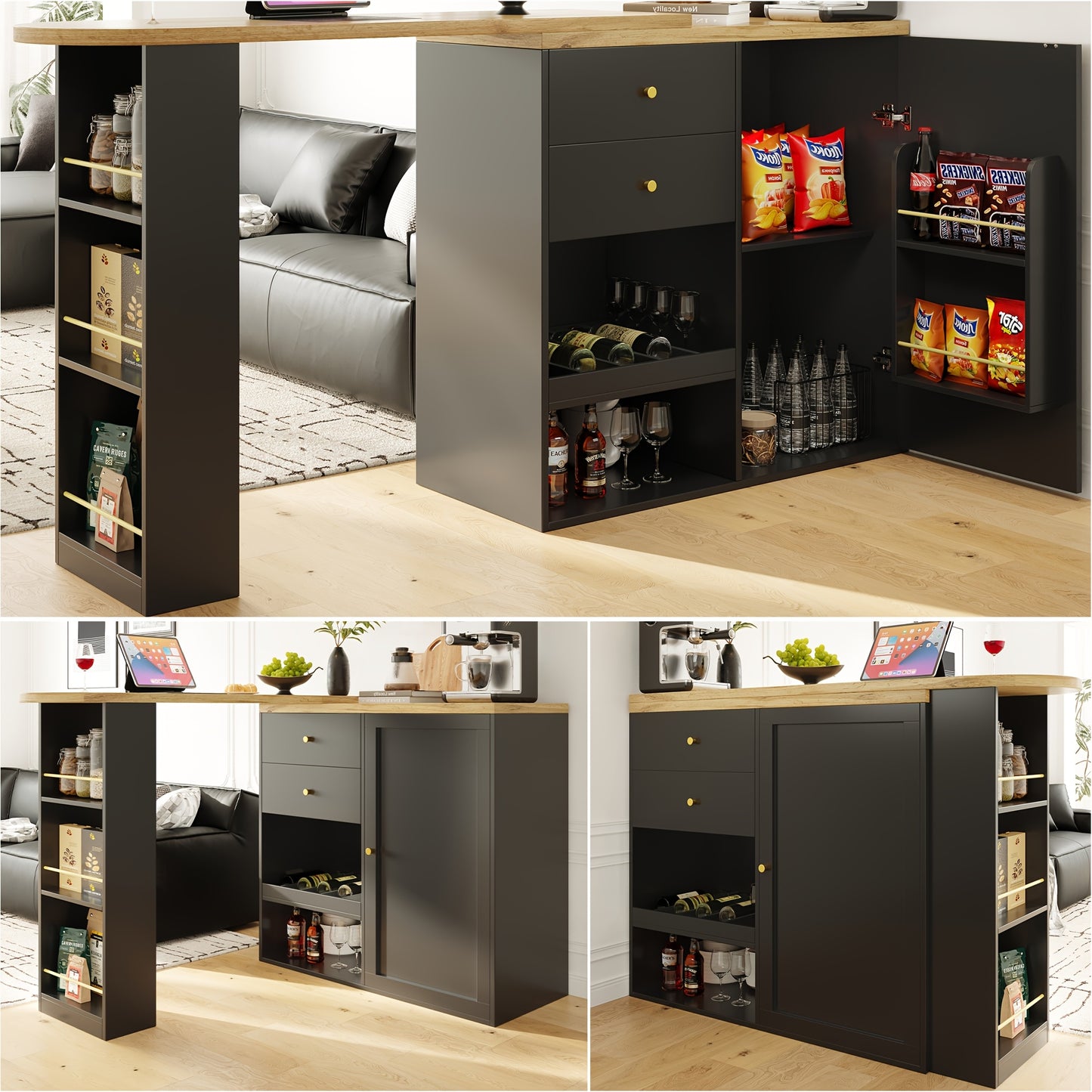 Bartafel – Bartafelset – Bistrotafel – Statafel – Keukentafel – 360° Draaibaar Blad – Compact Met Opbergruimte