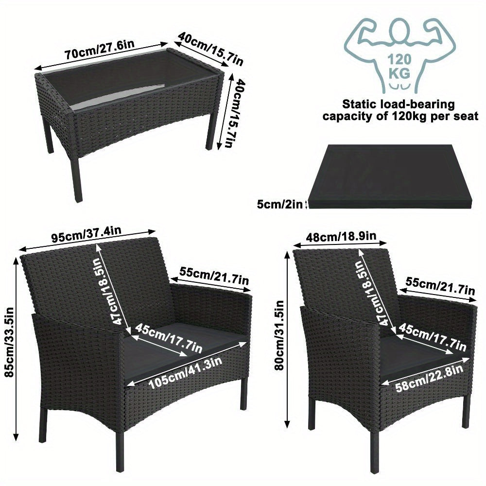 Loungebank – Loungeset – Tuinbank – Loungesofa – Balkonmeubilair – Poly Rattan – Weerbestendig – Inclusief Tafel Met Glazen Blad
