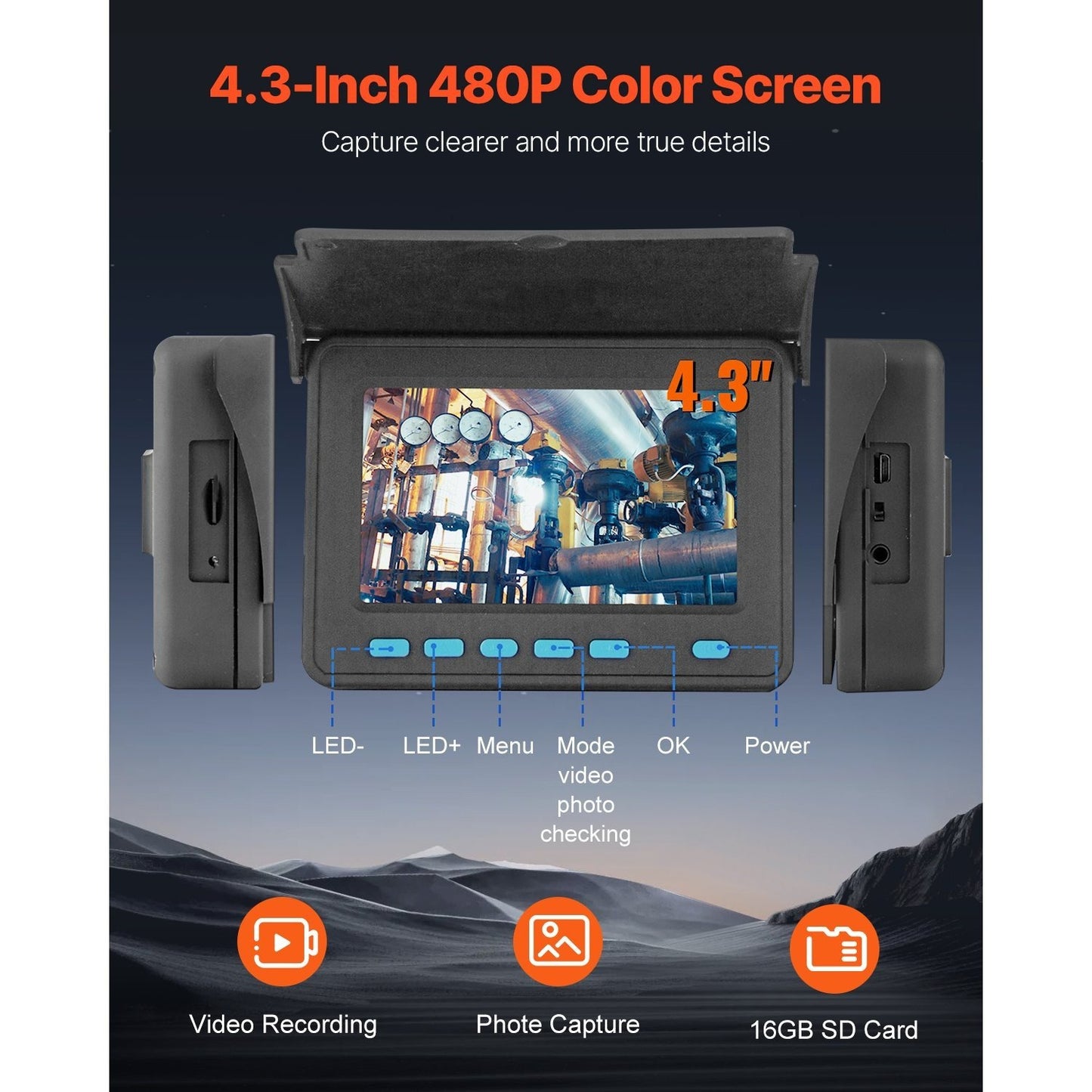 Rioolcamera – Inspectiecamera – Afvoer Camera – Pijpen Camera – Leidingen Camera – 4,3 Inch LCD Scherm – 50 Meter Semi-rigide Kabel
