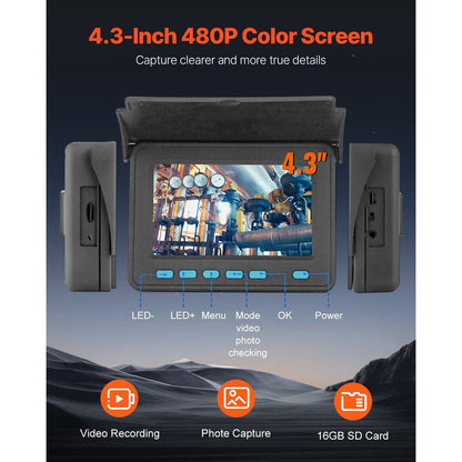 Rioolcamera – Inspectiecamera – Afvoer Camera – Pijpen Camera – Leidingen Camera – 4,3 Inch LCD Scherm – 50 Meter Semi-rigide Kabel