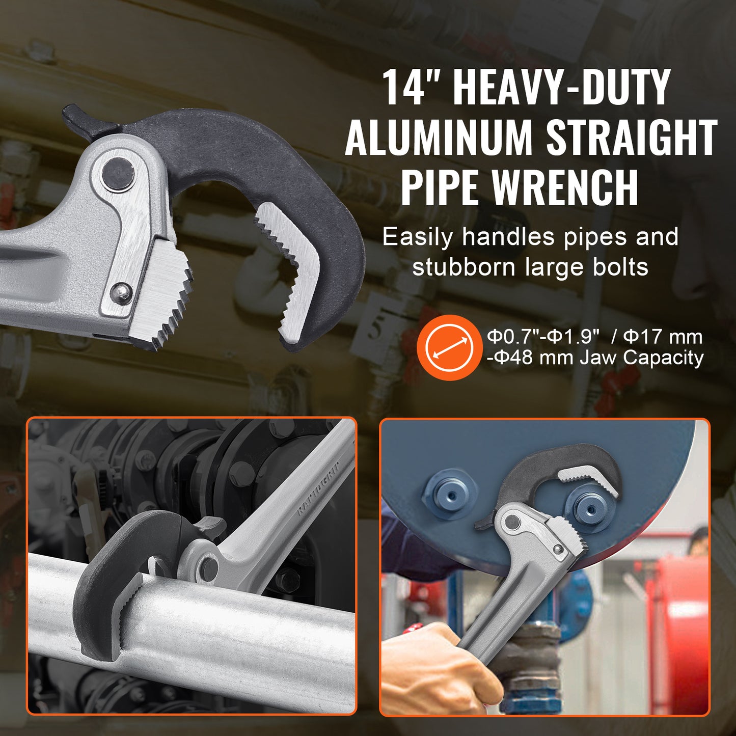 Pijpsleutel – Buisratel – Buismoersleutel – Sanitairgereedschap – Installatiesleutel – Aluminium – 14 Inch – Automatische Bekverstelling – Ergonomisch Handvat