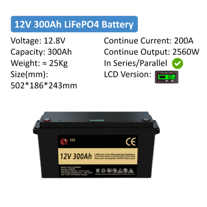Lithium Accu – LiFePO4 Batterij – Li-Ion Accu – Camper Accu – Off-Grid Accu – 12V 300Ah – 4000+ Levenscycli – Ingebouwde 100A BMS