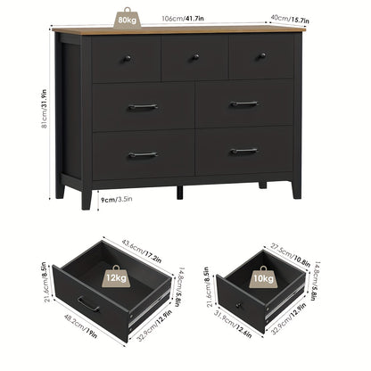 Ladekast – Ladekasten – Dressoir – Opbergkast – Kast – Zwart Met Gouden Accenten – 7 Laden Met Ruime Opbergruimte – Duurzaam Houtvezelplaat Met Melamine Afwerking