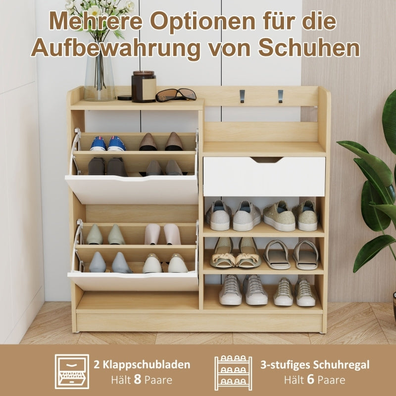 Schoenenrek – Schoenenkast – Schoenenopberger – Schoenenbank – Schoenrek Hout – Natuurlijk Hout – Kantelbare Lade – 14 Paar Schoenen