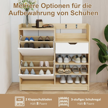 Schoenenrek – Schoenenkast – Schoenenopberger – Schoenenbank – Schoenrek Hout – Natuurlijk Hout – Kantelbare Lade – 14 Paar Schoenen