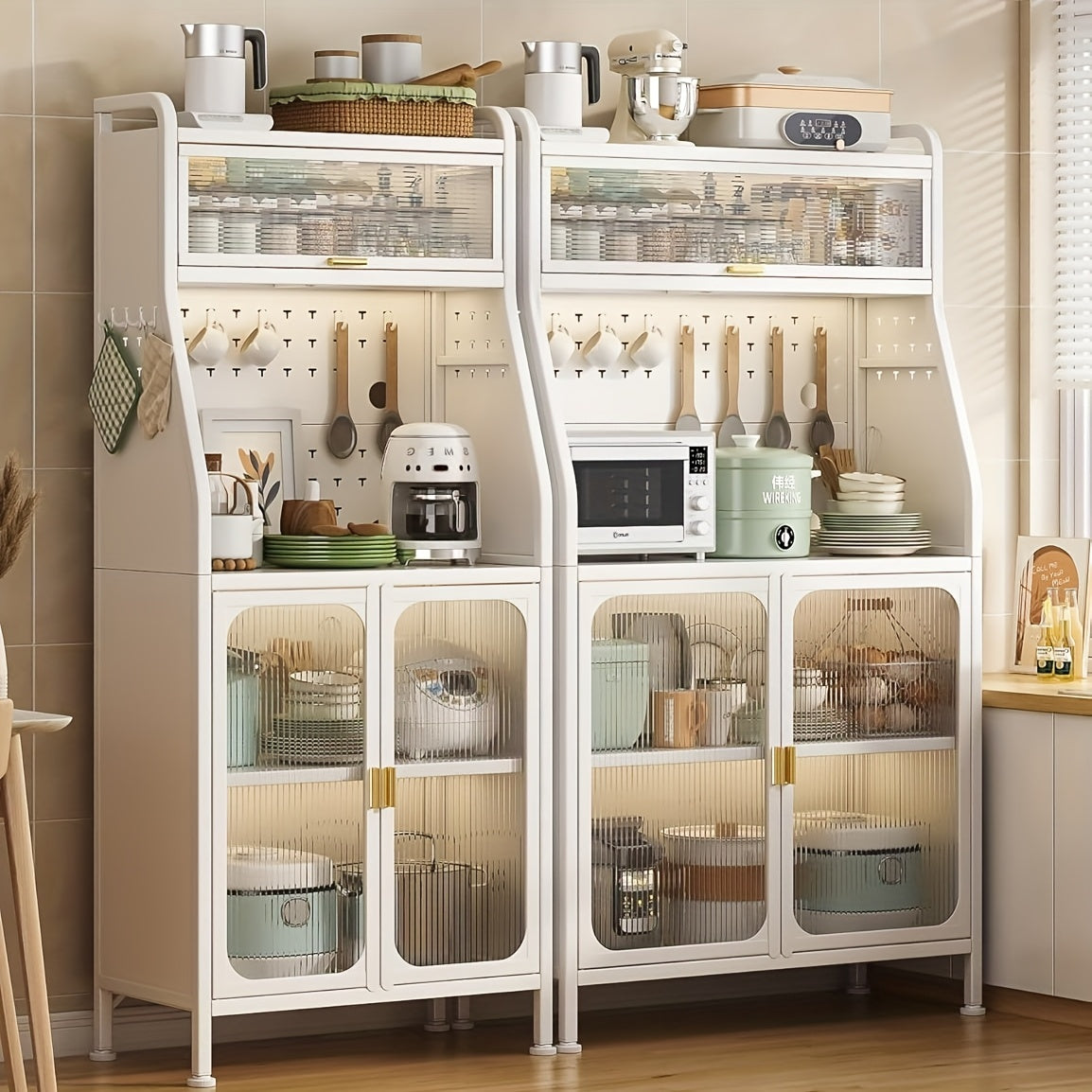 Keukenkast Op Wielen – Opbergrek – Boekenkast – Broodkast – Woonkamerkast – Wit – Rollend En Ruim 94,8x49,2x41,2 cm – Stalen Materiaal