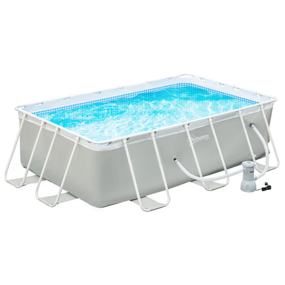 Opzetzwembad rechthoekig – zwembad – buitenzwembad – tuinzwembad – familiezwembad – lichtgrijs – duurzaam stalen frame – inclusief filterpomp 340x215x80 cm