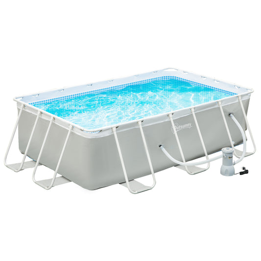 Opzetzwembad rechthoekig – zwembad – buitenzwembad – tuinzwembad – familiezwembad – lichtgrijs – duurzaam stalen frame – inclusief filterpomp 340x215x80 cm