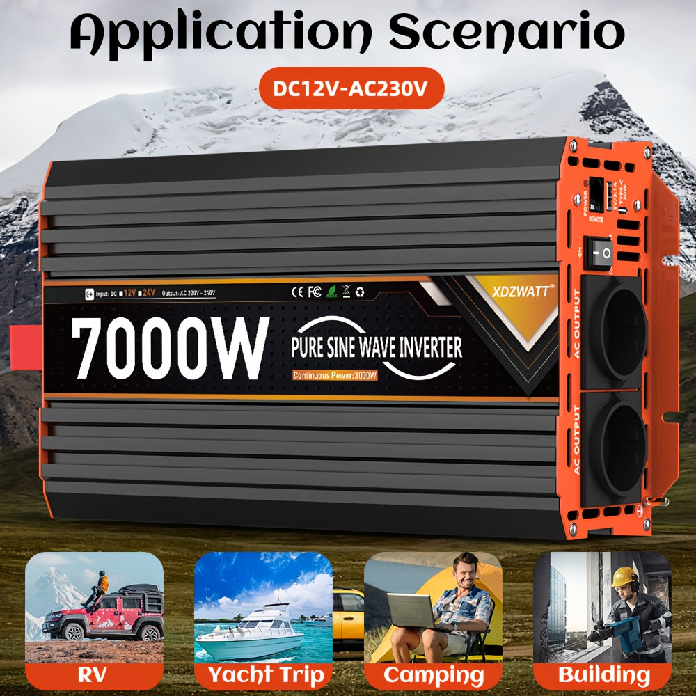 7000W Omvormer – Power Inverter – Stroomomzetter – Spanningsomzetter – Spanningsomvormer – Pure Sinusgolf – Overbelastingsbeveiliging – Aluminium Behuizing
